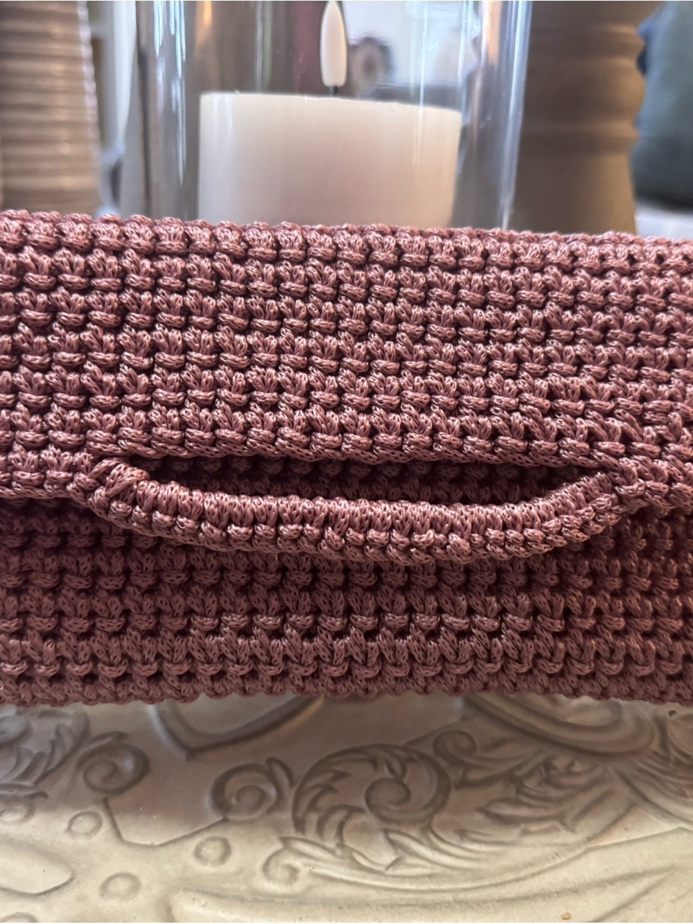 New Bonita Bolso Handmade Woven Fold-Over Clutch in Dusty Mauve